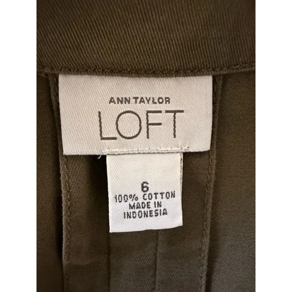Ann Taylor LOFT Utility Jacket Size 6 Olive Cotton Military Style Blazer Spring - Picture 7 of 10